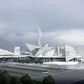 Contemporary Geometric Architectural Complex With Glass Facades And Green Roofs In Urban Square