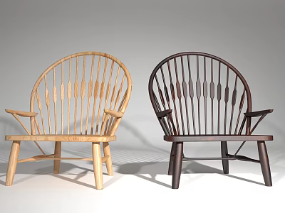 Light And Dark Wooden Armchairs With Vertical Slat Backs And Wooden Legs 3d model