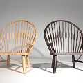 Light And Dark Wooden Armchairs With Vertical Slat Backs And Wooden Legs