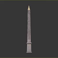 Tall Purple Obelisk Monument With Pointed Top And Inscribed Pedestal Base