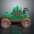 Green Vintage Truck Model With Large Tires Roof Antenna And Exhaust Pipes