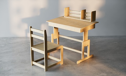 Modern Desk and Chair Children's Student Desk Writing Desk Homework Solid Wood Environmental Protection Sitting Chair Pine Table Children's Furniture 3d model