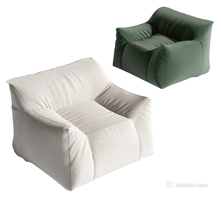 Modern Single Sofa Design In Beige And Green With Soft Comfortable Upholstery 3d model 