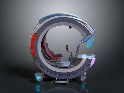 Futuristic Cosmic Spacecraft Cockpit With Circular Structure Red Seat Control Panel And Lighting 3d model