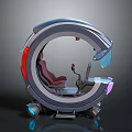 Futuristic Cosmic Spacecraft Cockpit With Circular Structure Red Seat Control Panel And Lighting