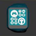 Smartwatch With Blue Strap And Red Accent Square Design Digital Display Control Buttons