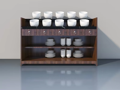 Wooden Storage Cabinet With Sliding Doors For Cups And Plates 3d model