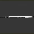 Traditional Japanese Sword with Black Handle and Silver Engraved Blade on Dark Background