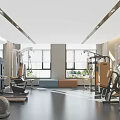 Modern Fitness Gym Interior With Workout Equipment Rest Benches And Large Windows