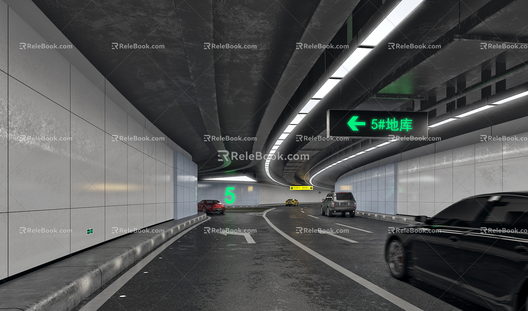 Modern underground lane realistic garage curve 3d model