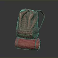 Red Leather Backpack Placed On Red Rolled Mat For Daily Use