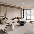 Modern Living Room Interior With Light-colored Sofa Round Coffee Table And Floor Lamp