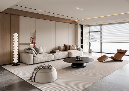 Living room sofa coffee table combination leisure sofa floor lamp ornaments 3d model