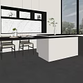 Modern Kitchen Table And Chairs Set With Black Counter White Cabinets And Marble Backsplash