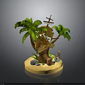 Whimsical Treehouse Building With Tropical Palm Trees Sandy Base Stones And Wooden Ladder
