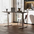 Modern Desk With Laptop Small Plant Pens White Chair And Sunlight