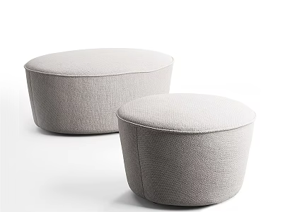 Two Light Gray Round Fabric Sofa Stools with Simple Modern Design 3d model