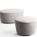 Two Light Gray Round Fabric Sofa Stools with Simple Modern Design 3d model