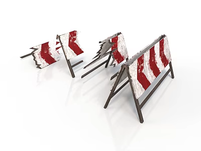 Red And White Striped Traffic Barriers With Metal Support Frames On White Background 3d model