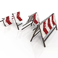 Red And White Striped Traffic Barriers With Metal Support Frames On White Background