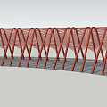 Red Curved Pergola Structure With Arched Framework And Linear Ground Design