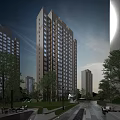Modern High Rise Residential Building With Contemporary Design Surrounded by Greenery and Trees