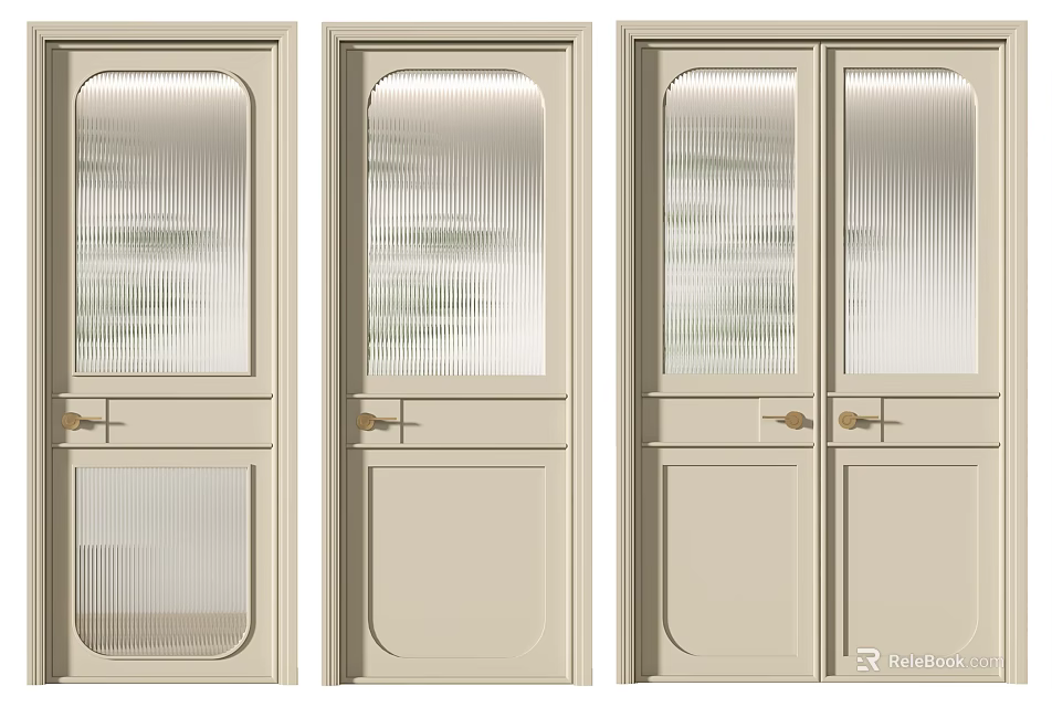 Modern Hinged Doors Design Featuring Glass Panels And Light Beige Finish 3d model 