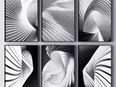 Abstract Black And White Wall Art With Spiral Lines And Geometric Patterns 3d model
