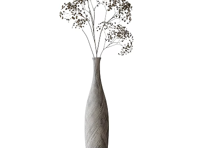 Tall Slender Textured Vase With Graceful Branches And Delicate Small Flowers For Home Decor 3d model