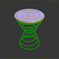 Modern Decorative Stool with Golden Spiral Spring Base and Purple Circular Top with Spiral Pattern