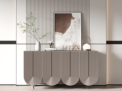 Modern Entryway Cabinet Sideboard With Decorative Painting Green Plant And Table Lamp 3d model
