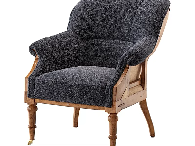 Classic Navy Blue Single Sofa With Plush Fabric And Wooden Legs 3d model