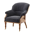 Classic Navy Blue Single Sofa With Plush Fabric And Wooden Legs