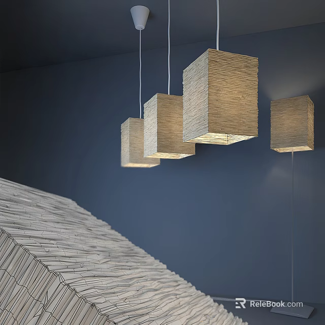 Modern Square Woven Hanging Lighting Fixture Set With Dark Wall Background 3d model