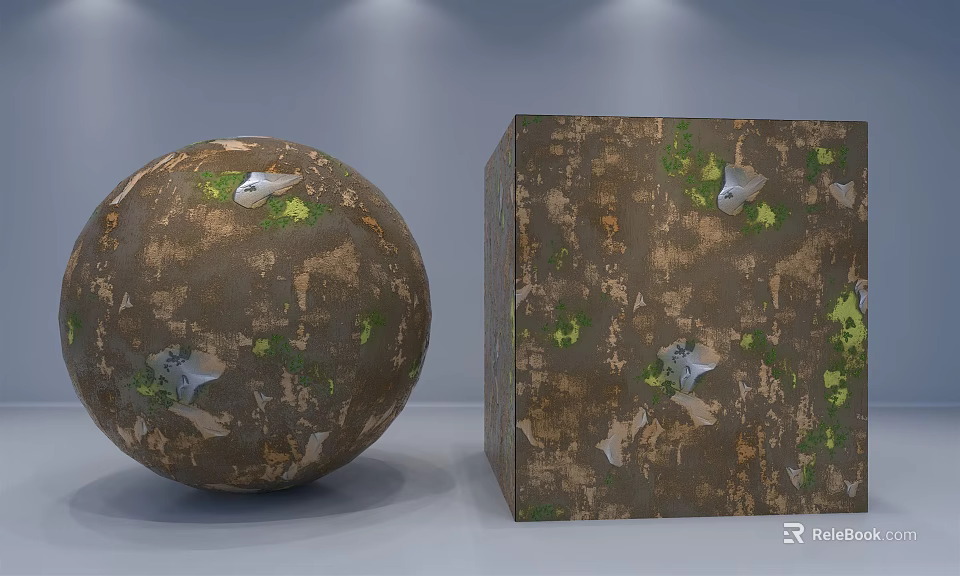 Modern Decorative Ornament Set with Sphere Cube Distressed Textured Surface Green White Accents for Home Decoration 3d model 