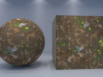 Modern Decorative Ornament Set with Sphere Cube Distressed Textured Surface Green White Accents for Home Decoration 3d model