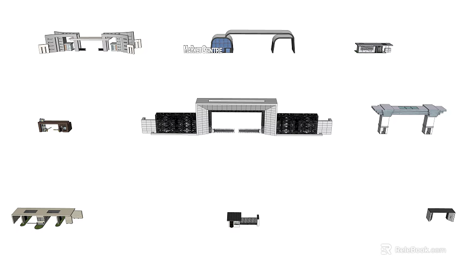 Modern Entrance Gate Design With Decorative Railings Steel Structure And Glass Panels 3d model 