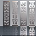 Four Blue Decorative Screens With Intricate Cutout Patterns Standing Together 3d model