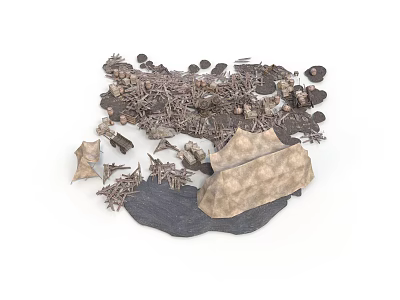 Diverse Scene Components Collection With Stones Plants Tent And Rock Structures 3d model