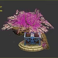 Pink Cherry Blossom Tree With Curved Trunk And Decorative Stone Base