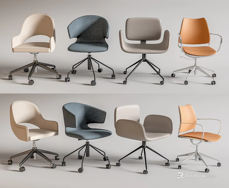 Modern Office Chairs With Swivel Wheels And Upholstered Seats In Multiple Colors 3d model 