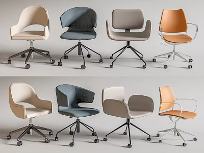 Modern Office Chairs With Swivel Wheels And Upholstered Seats In Multiple Colors 3d model