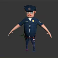 3D Cartoon Police Officer Character Design With Blue Uniform Badge Handcuffs Mustache And Glasses