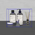 Modern Bathroom Accessories Including Hand Soap Lotion Bottles Candle Jar And Reed Diffuser 3d model