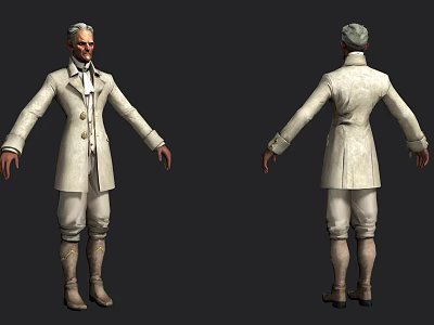 Game And Movie Character In White Long Coat With Gray Hair Front Back Views 3d model