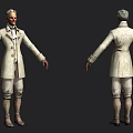 Game And Movie Character In White Long Coat With Gray Hair Front Back Views