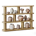 Artisanal Ceramic Vessels in Various Shapes and Sizes on Wooden Shelves