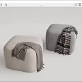Beige and Gray Upholstered Ottomans With Soft Blanket and Plaid Throw 3d model