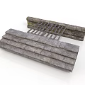 Stone Steps And Slate Structure With Metal Grate Design 3d model