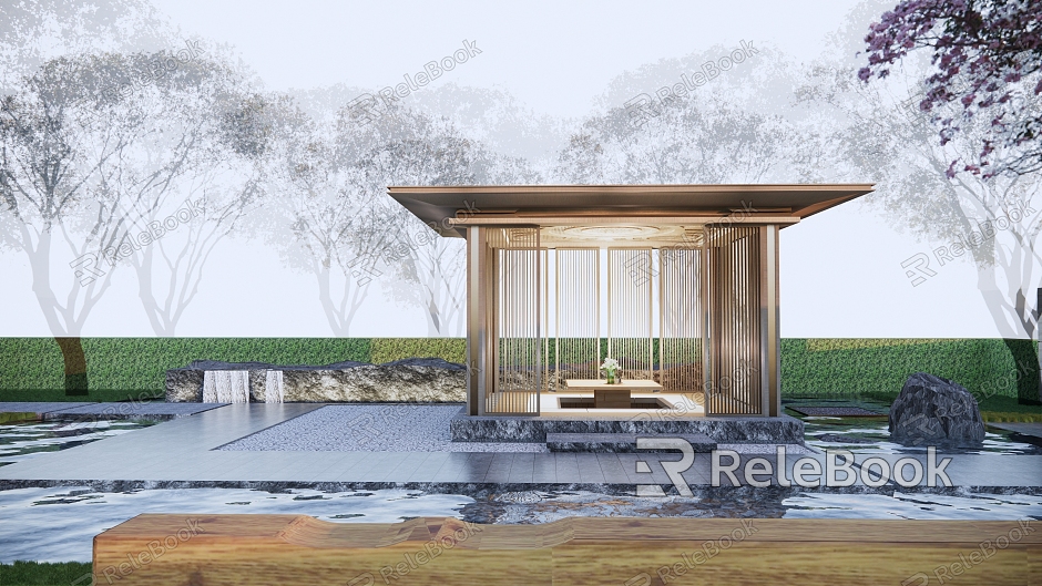 New Chinese-style Corridor Courtyard Pavilion Waterscape model